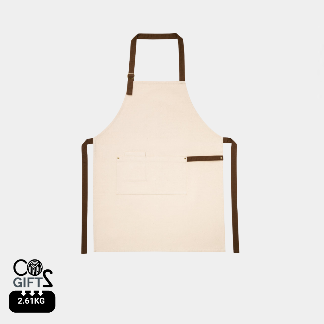 Delantal sostenible de algodón con 3 bolsillos y correa ajustable para regalo corporativo